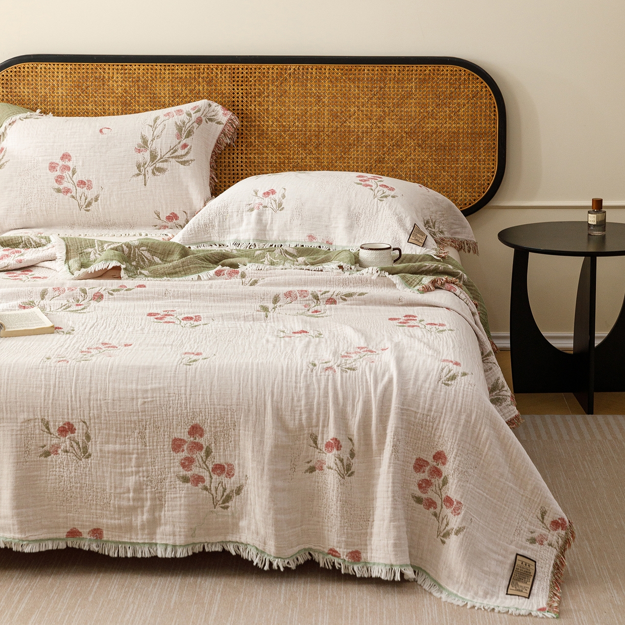 91家纺网 家纺一手货源 找家纺 朴尔家纺-毛巾被 2026新款全棉60s精细纱流苏花边四层纱布毛巾被 芝芝梅