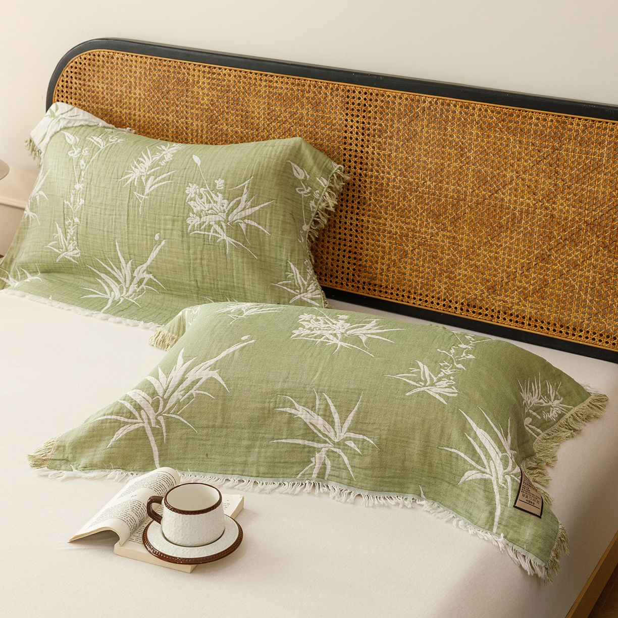 91家纺网 家纺一手货源 找家纺 朴尔家纺-毛巾被 2026新款全棉60s精细纱流苏花边四层纱布毛巾被 竹意