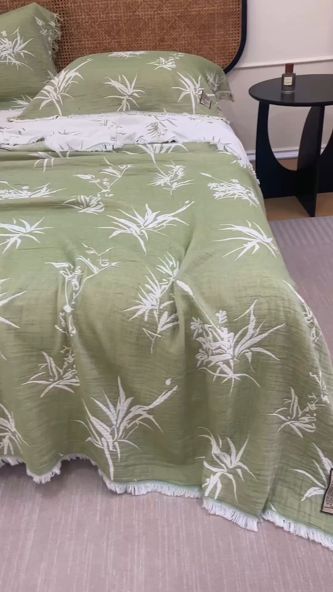 91家纺网 家纺一手货源 找家纺 朴尔家纺-毛巾被 2026新款全棉60s精细纱流苏花边四层纱布毛巾被 竹意