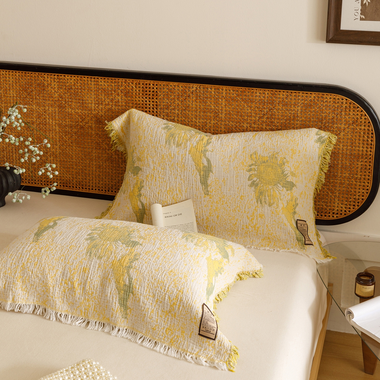 91家纺网 家纺一手货源 找家纺 朴尔家纺-毛巾被 2026新款全棉流苏巨大尺寸60S纱布枕巾 暖阳-黄