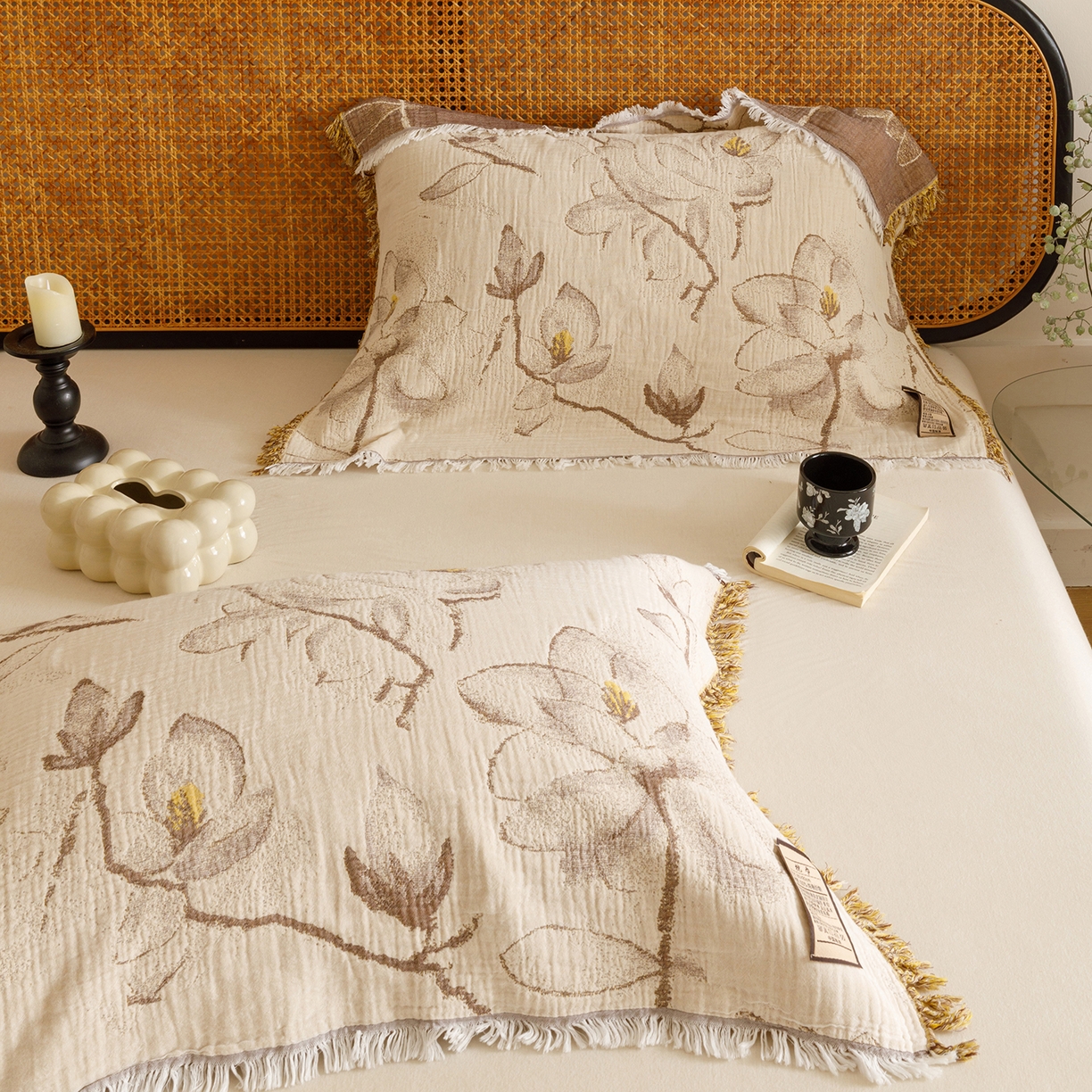 91家纺网 家纺一手货源 找家纺 朴尔家纺-毛巾被 2026新款全棉流苏巨大尺寸60S纱布枕巾 春木兰