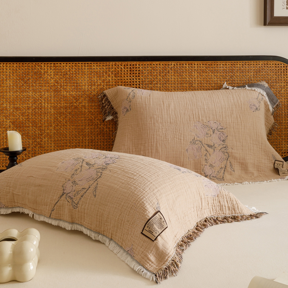 朴尔家纺-毛巾被 2026新款全棉流苏巨大尺寸60S纱布枕巾 花饰