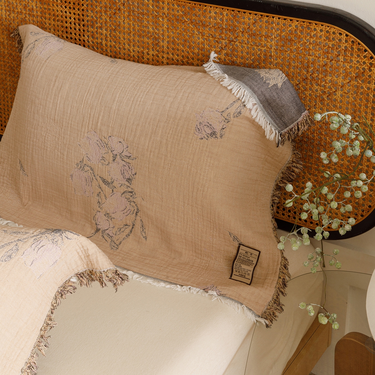 91家纺网 家纺一手货源 找家纺 朴尔家纺-毛巾被 2026新款全棉流苏巨大尺寸60S纱布枕巾 花饰