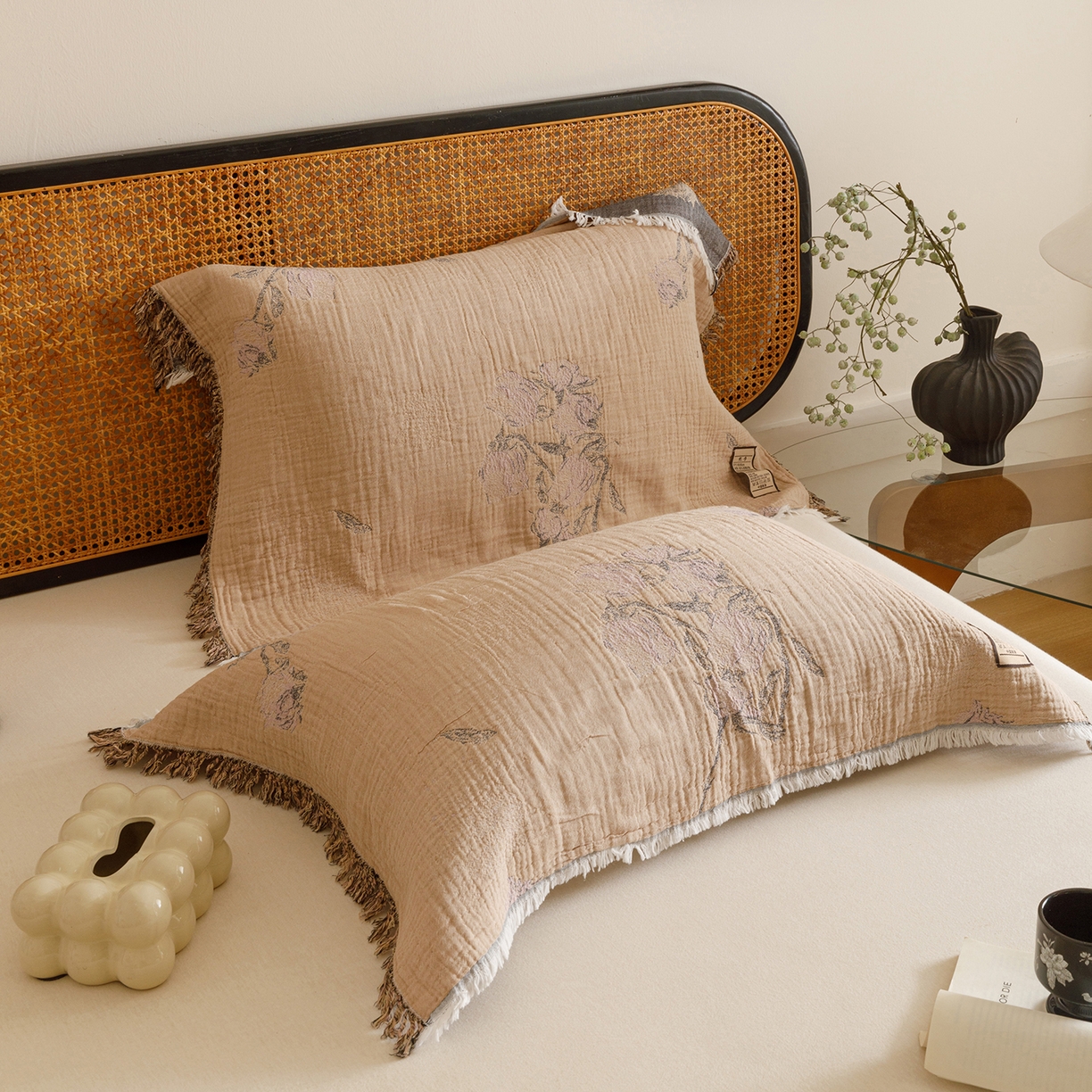 91家纺网 家纺一手货源 找家纺 朴尔家纺-毛巾被 2026新款全棉流苏巨大尺寸60S纱布枕巾 花饰