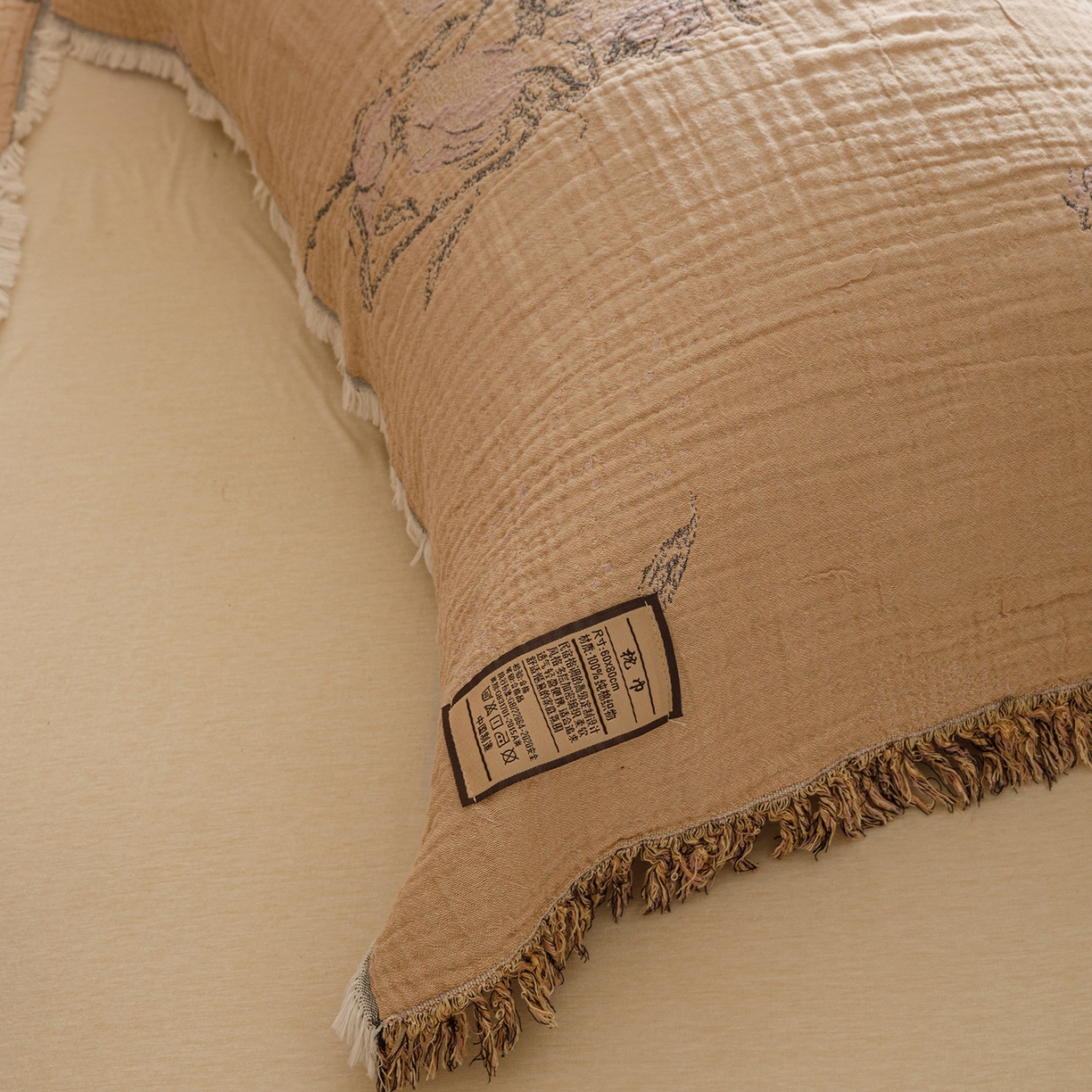 91家纺网 家纺一手货源 找家纺 朴尔家纺-毛巾被 2026新款全棉流苏巨大尺寸60S纱布枕巾 花饰