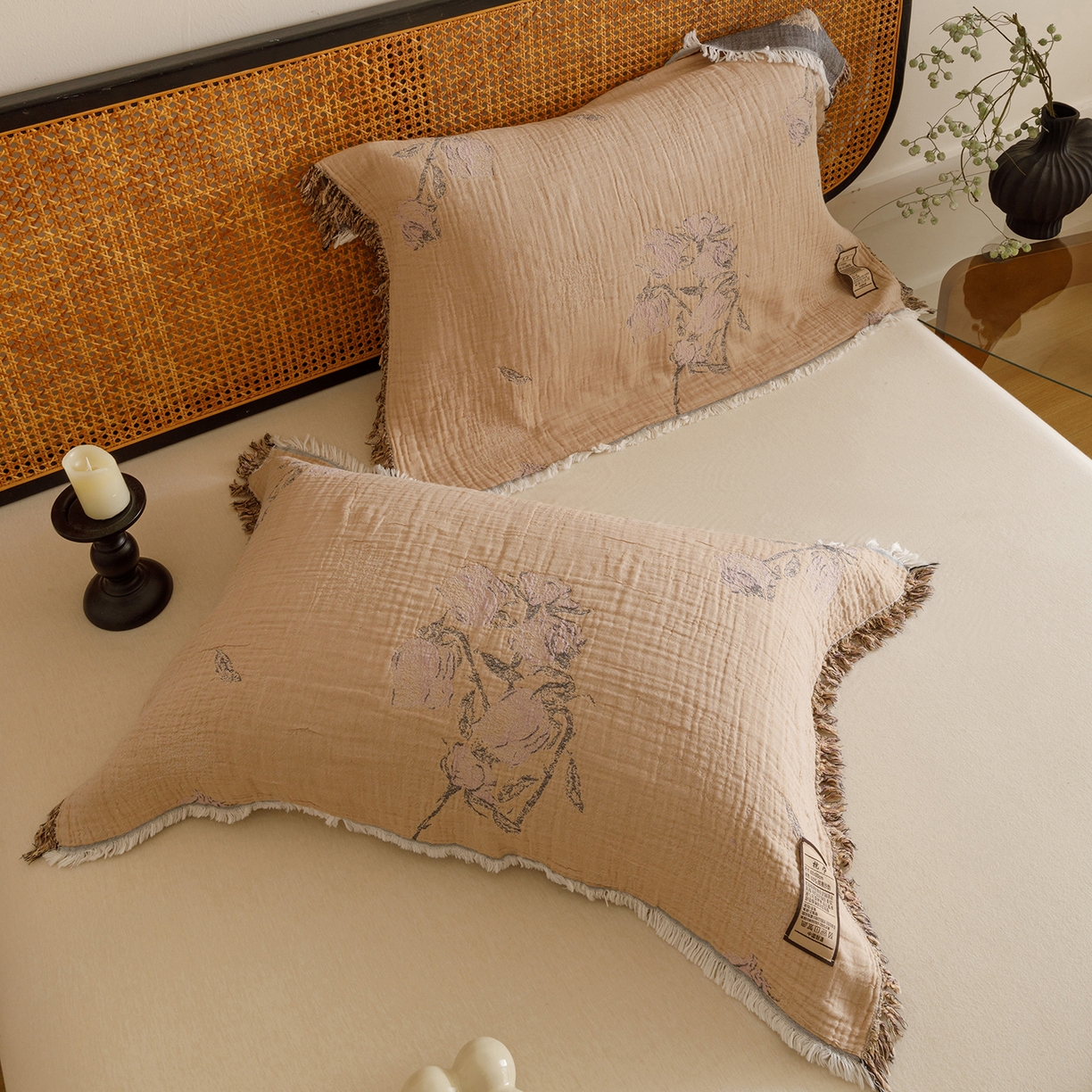 91家纺网 家纺一手货源 找家纺 朴尔家纺-毛巾被 2026新款全棉流苏巨大尺寸60S纱布枕巾 花饰