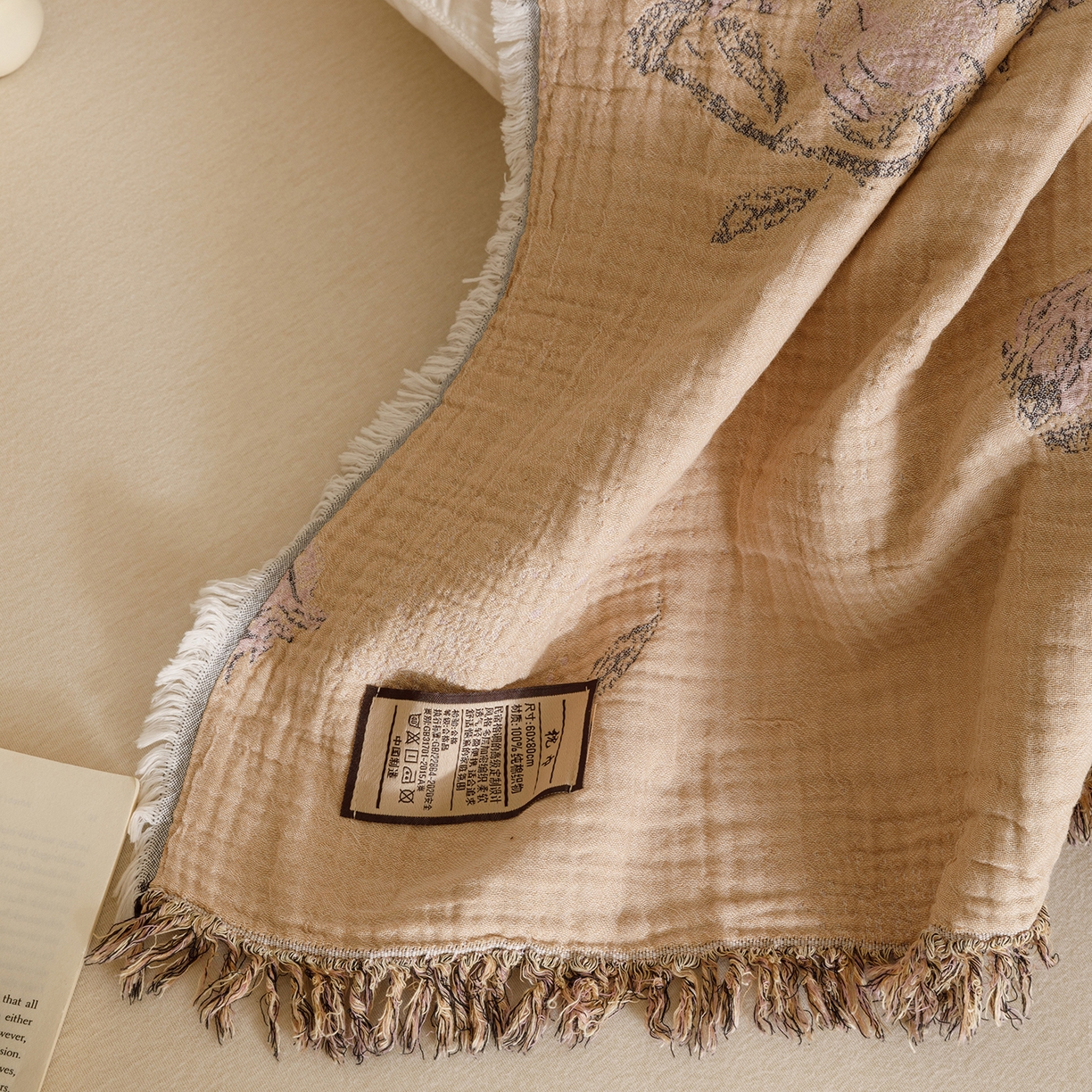 91家纺网 家纺一手货源 找家纺 朴尔家纺-毛巾被 2026新款全棉流苏巨大尺寸60S纱布枕巾 花饰