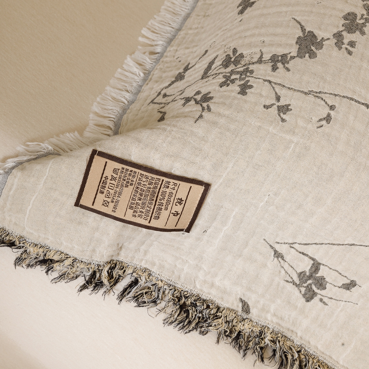 91家纺网 家纺一手货源 找家纺 朴尔家纺-毛巾被 2026新款全棉流苏巨大尺寸60S纱布枕巾 兰草情