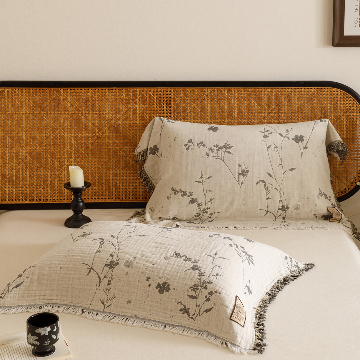 91家纺网 家纺一手货源 找家纺 朴尔家纺-毛巾被 2026新款全棉流苏巨大尺寸60S纱布枕巾 兰草情