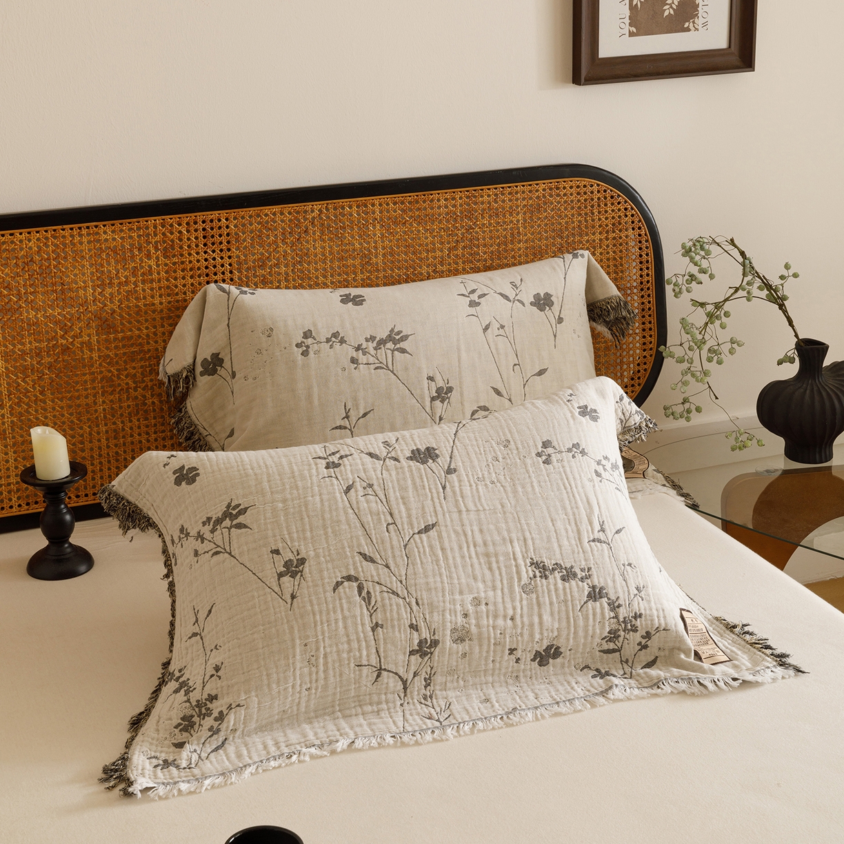 91家纺网 家纺一手货源 找家纺 朴尔家纺-毛巾被 2026新款全棉流苏巨大尺寸60S纱布枕巾 兰草情