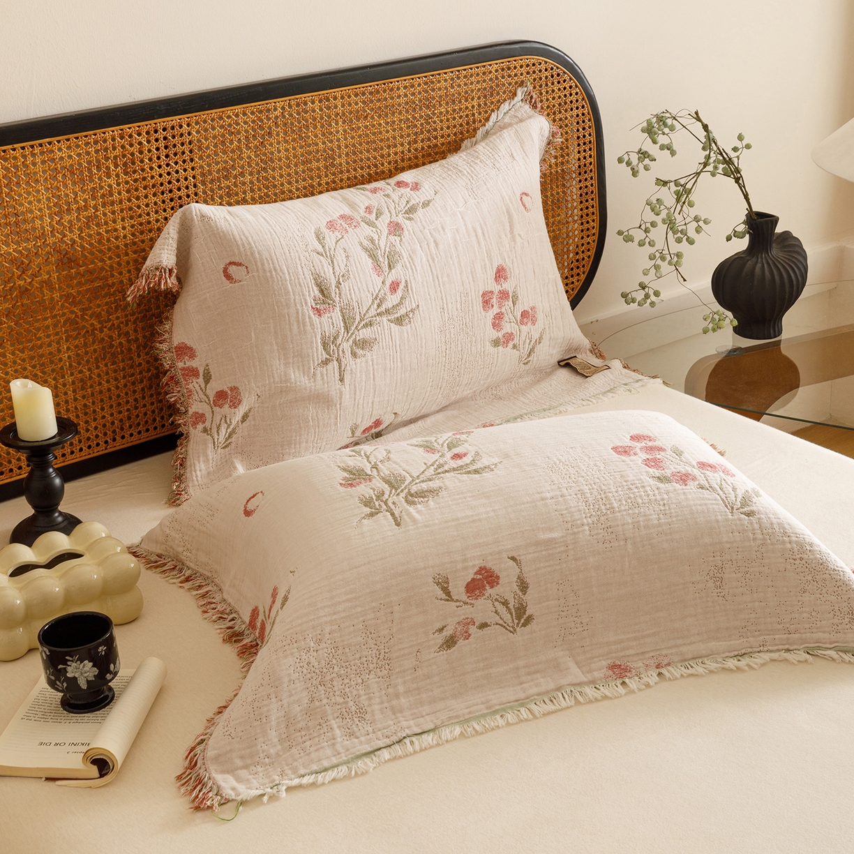 91家纺网 家纺一手货源 找家纺 朴尔家纺-毛巾被 2026新款全棉流苏巨大尺寸60S纱布枕巾 芝芝莓