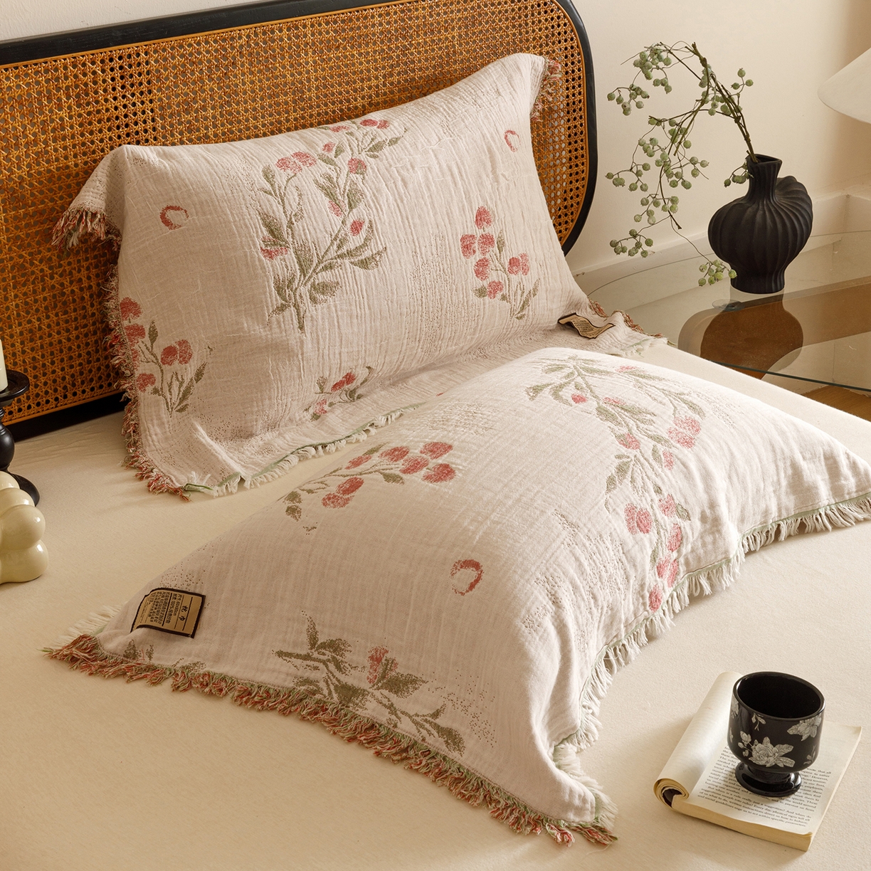 91家纺网 家纺一手货源 找家纺 朴尔家纺-毛巾被 2026新款全棉流苏巨大尺寸60S纱布枕巾 芝芝莓