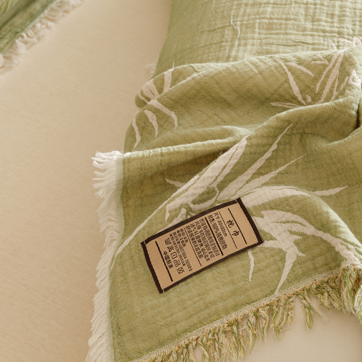 91家纺网 家纺一手货源 找家纺 朴尔家纺-毛巾被 2026新款全棉流苏巨大尺寸60S纱布枕巾 竹意