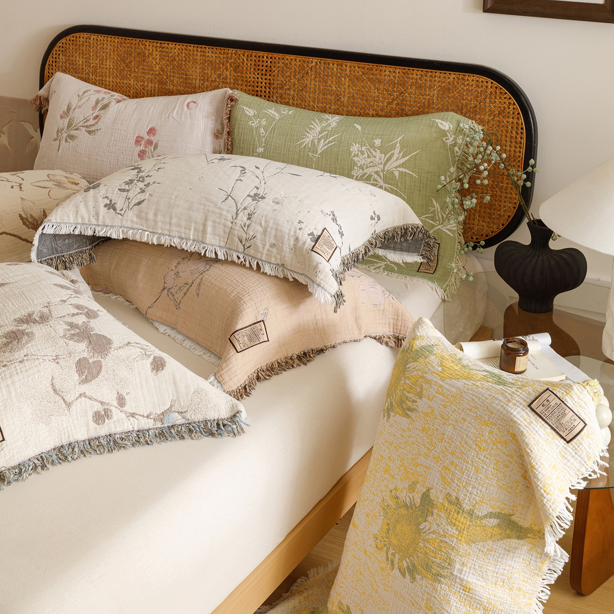 91家纺网 家纺一手货源 找家纺 朴尔家纺-毛巾被 2026新款全棉流苏巨大尺寸60S纱布枕巾 组合图