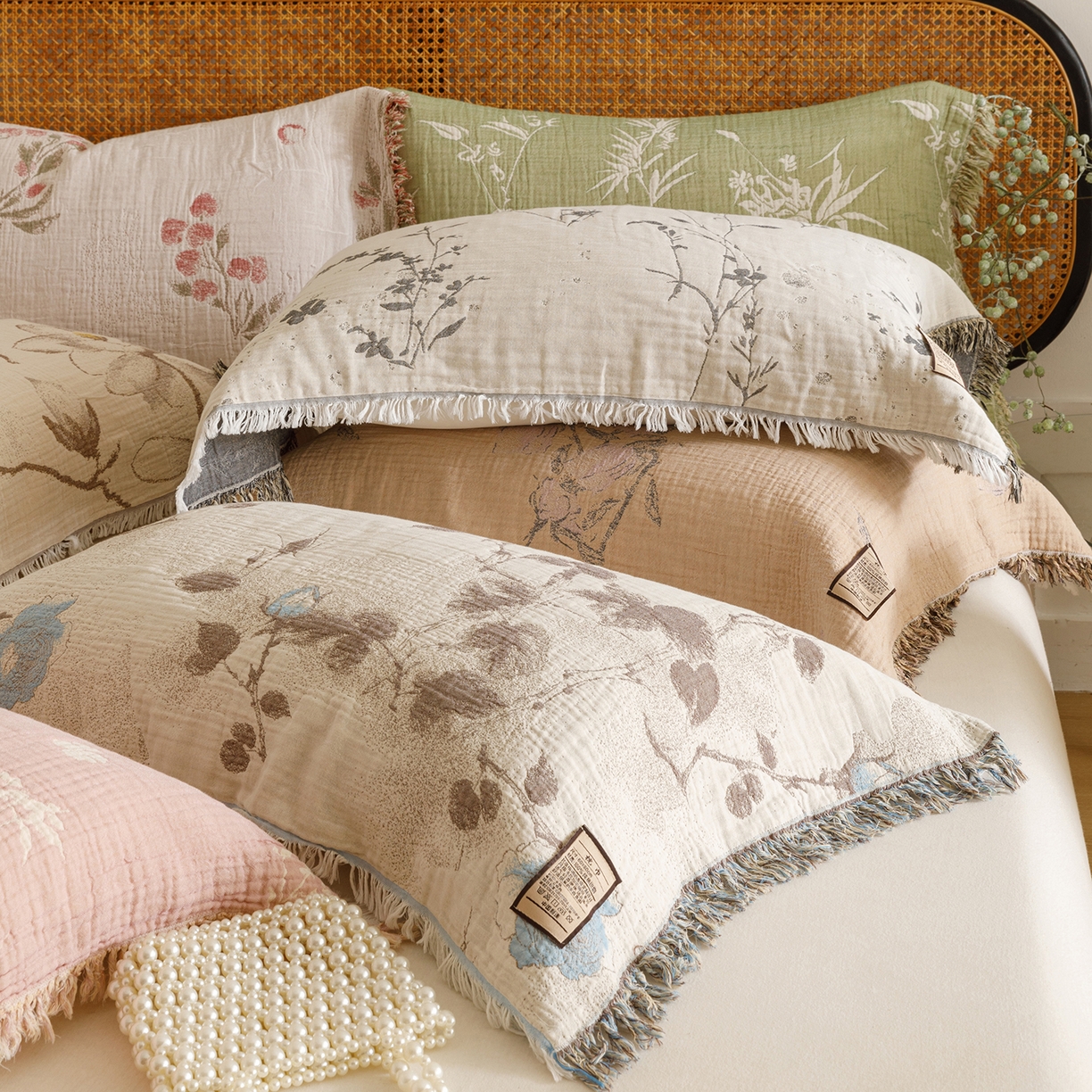 91家纺网 家纺一手货源 找家纺 朴尔家纺-毛巾被 2026新款全棉流苏巨大尺寸60S纱布枕巾 组合图