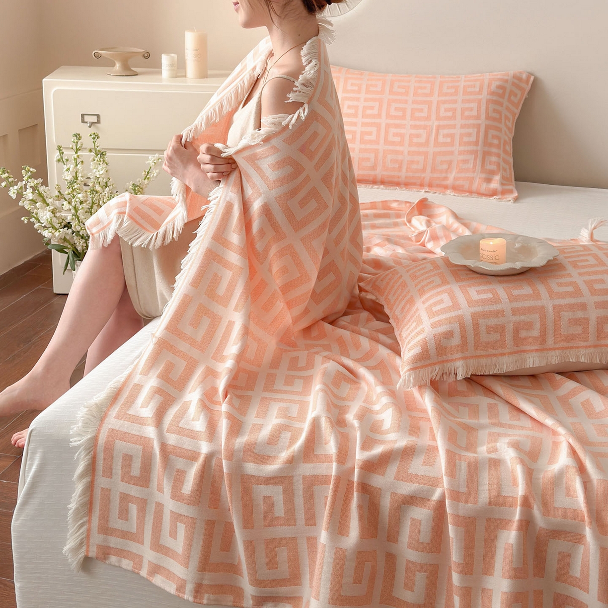 91家纺网 家纺一手货源 找家纺 （总）朴尔家纺-毛巾被 2026新款长绒棉100s贡缎丝光棉纯棉流苏纱布毛巾被三件套