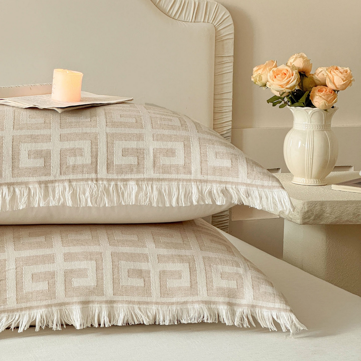 91家纺网 家纺一手货源 找家纺 朴尔家纺-毛巾被 2026新款长绒棉100s贡缎丝光棉纯棉流苏纱布毛巾被三件套 巴宝方格-驼