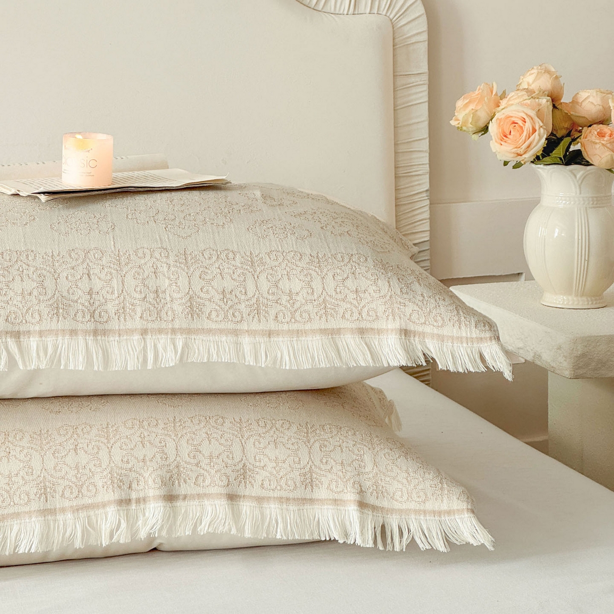 91家纺网 家纺一手货源 找家纺 朴尔家纺-毛巾被 2026新款长绒棉100s贡缎丝光棉纯棉流苏纱布毛巾被三件套 皇室吉象-驼