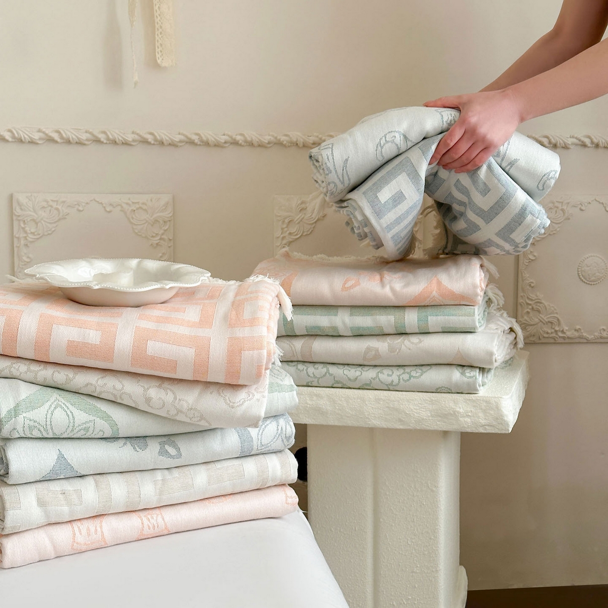 91家纺网 家纺一手货源 找家纺 朴尔家纺-毛巾被 2026新款长绒棉100s贡缎丝光棉纯棉流苏纱布毛巾被三件套 组合图