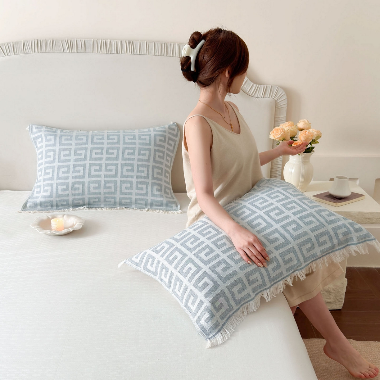 91家纺网 家纺一手货源 找家纺 （总）朴尔家纺-毛巾被 2026新款长绒棉100s贡缎丝光棉纯棉流苏纱布枕巾