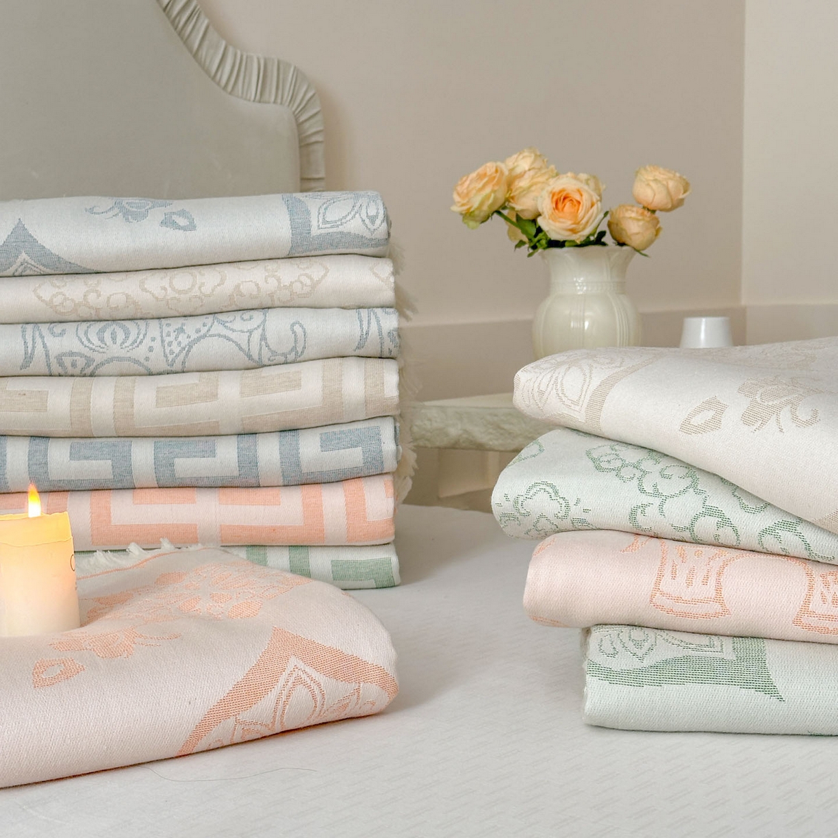 91家纺网 家纺一手货源 找家纺 朴尔家纺-毛巾被 2026新款长绒棉100s贡缎丝光棉纯棉流苏纱布枕巾 组合图