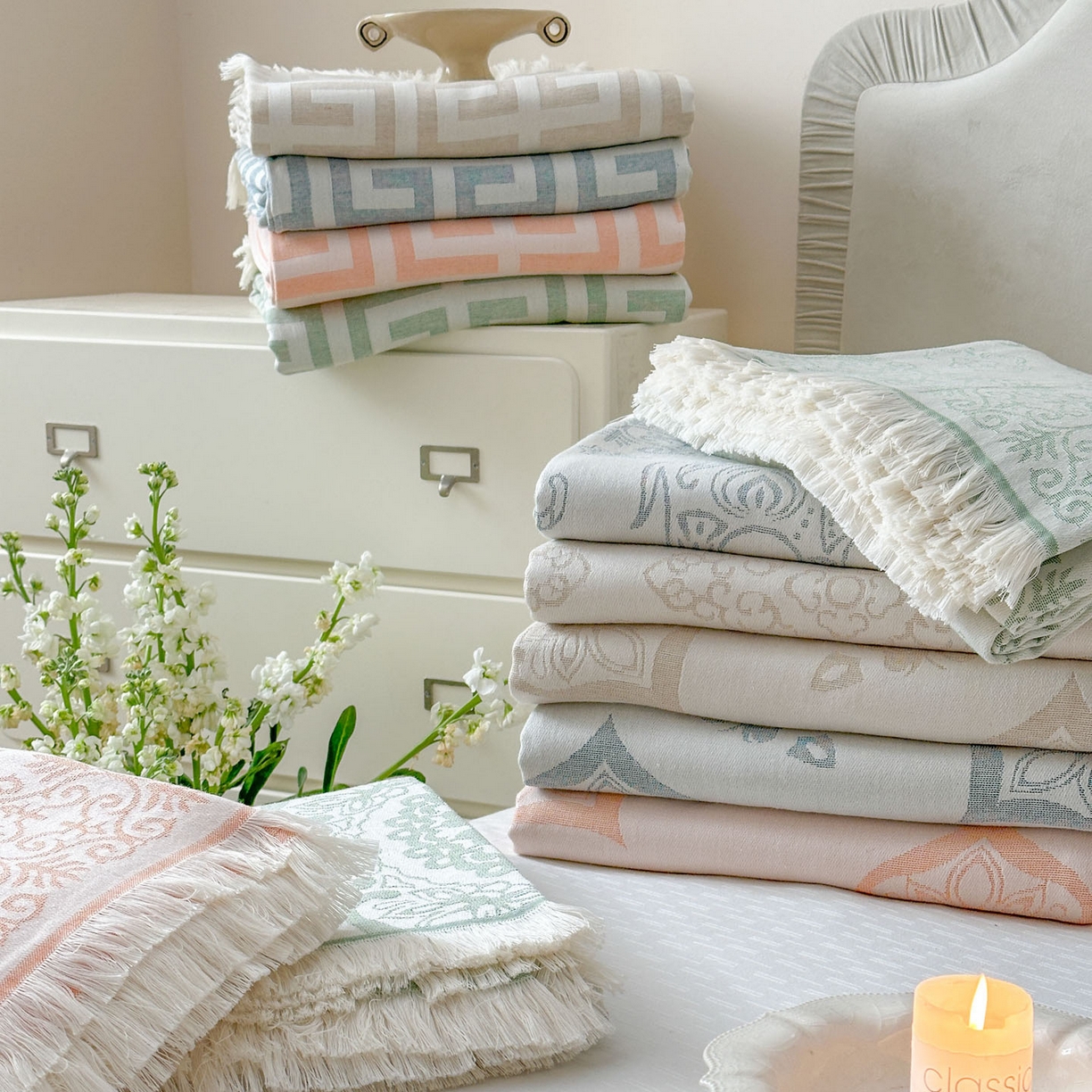 朴尔家纺-毛巾被 2026新款长绒棉100s贡缎丝光棉纯棉流苏纱布枕巾 组合图