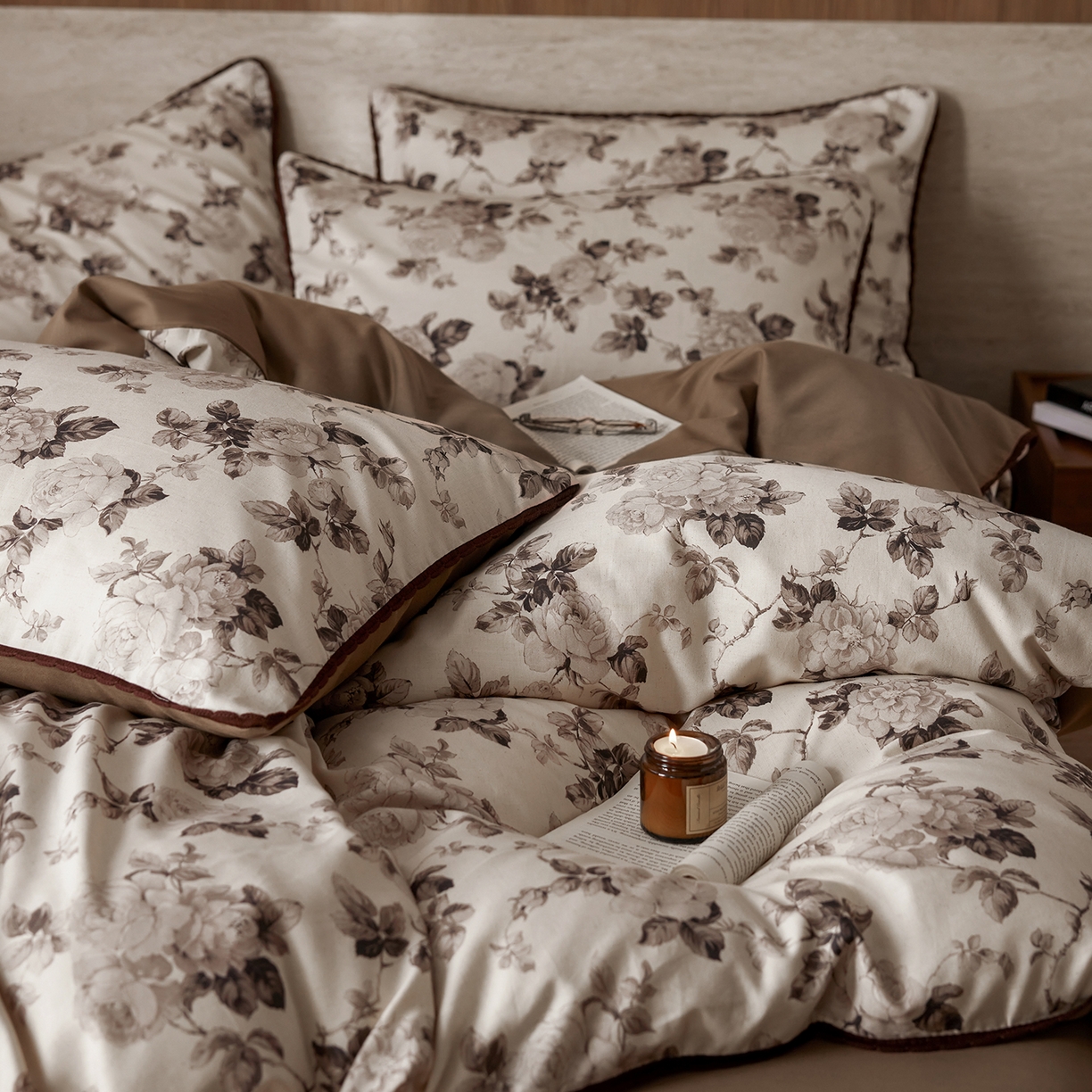 91家纺网 家纺一手货源 找家纺 （总）蓝邻家纺 2026年新款全棉纯棉棉麻法式复古田园风工艺款四件套系列-场景二