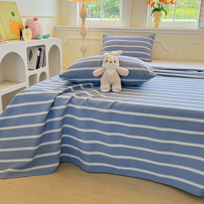 91家纺网 家纺一手货源 找家纺 爱彼家纺 2026新款升级细沙亲肤舒适原棉老粗布床单席子凉席 蓝白条