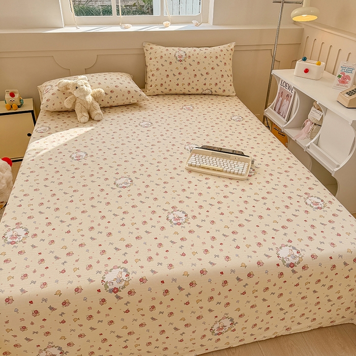 91家纺网 家纺一手货源 找家纺 爱彼家纺 2026新款升级细沙亲肤舒适原棉老粗布床单席子凉席 白朵花园