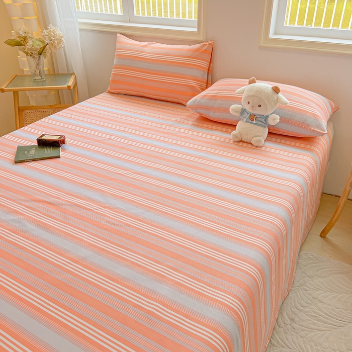 91家纺网 家纺一手货源 找家纺 爱彼家纺 2026新款升级细沙亲肤舒适原棉老粗布床单席子凉席 桔灰细条