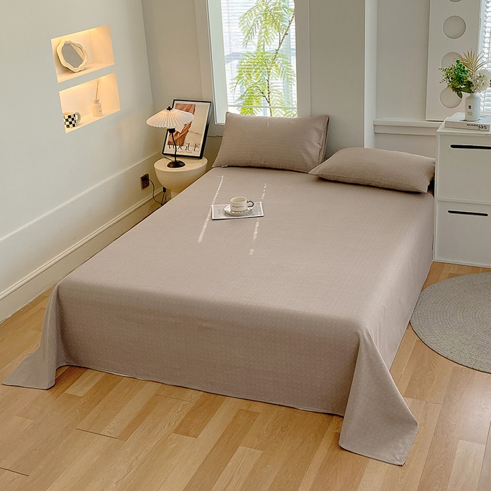 91家纺网 家纺一手货源 找家纺 爱彼家纺 2026新款升级细沙亲肤舒适原棉老粗布床单席子凉席 卡其