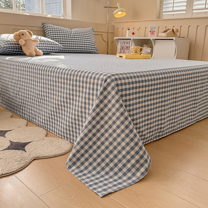 91家纺网 家纺一手货源 找家纺 爱彼家纺 2026新款升级细沙亲肤舒适原棉老粗布床单席子凉席 暖阳-天蓝格