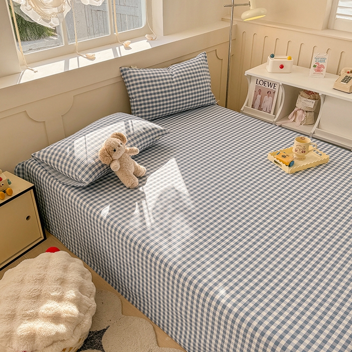 91家纺网 家纺一手货源 找家纺 爱彼家纺 2026新款升级细沙亲肤舒适原棉老粗布床单席子凉席 暖阳-天蓝格