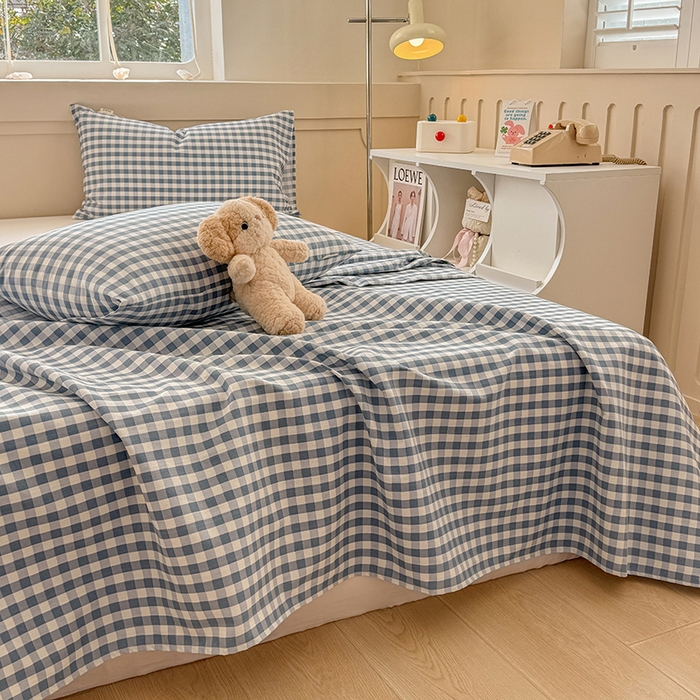 91家纺网 家纺一手货源 找家纺 爱彼家纺 2026新款升级细沙亲肤舒适原棉老粗布床单席子凉席 暖阳-天蓝格