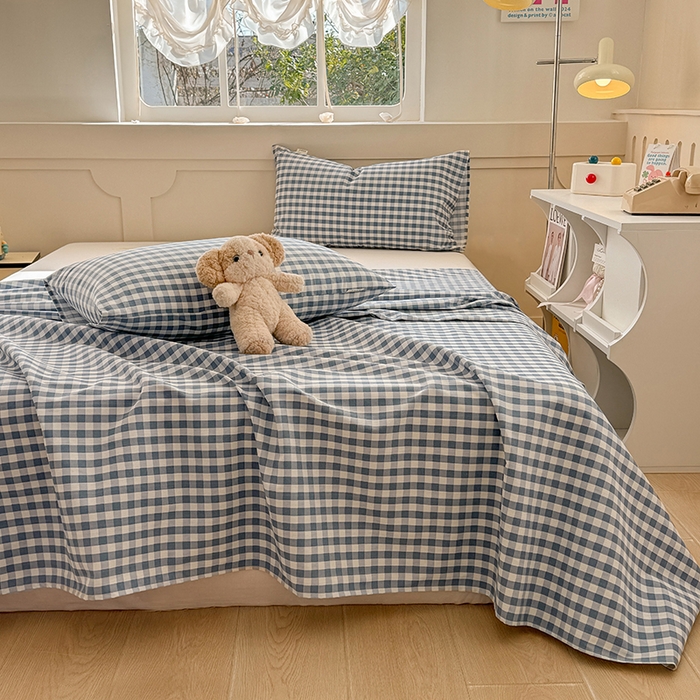 91家纺网 家纺一手货源 找家纺 爱彼家纺 2026新款升级细沙亲肤舒适原棉老粗布床单席子凉席 暖阳-天蓝格