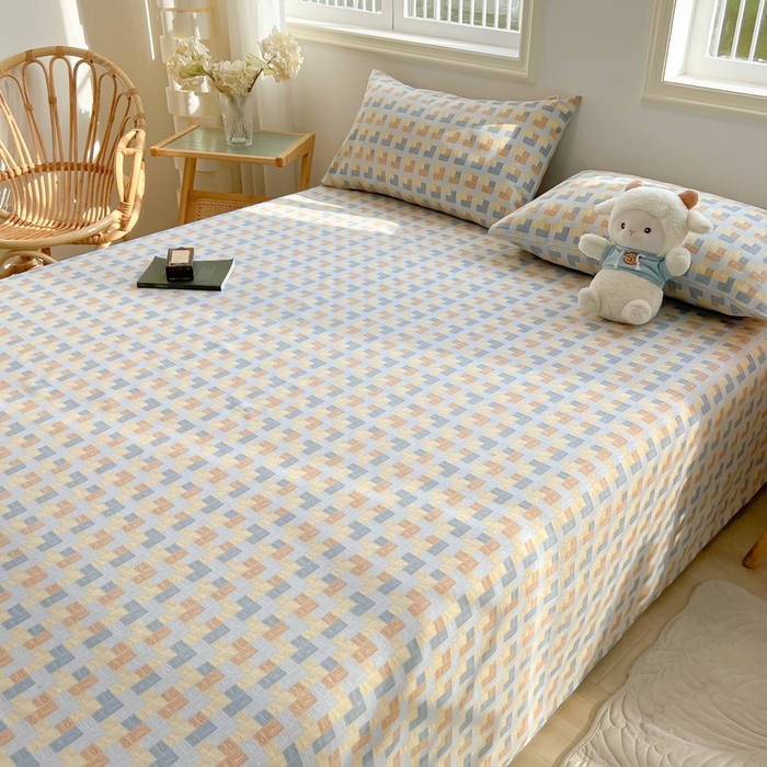 91家纺网 家纺一手货源 找家纺 爱彼家纺 2026新款升级细沙亲肤舒适原棉老粗布床单席子凉席 棋盘格