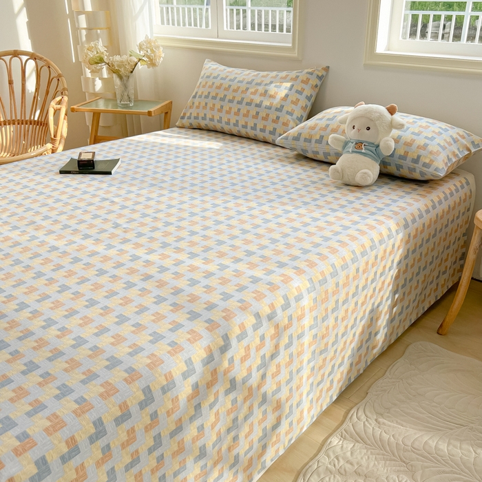 91家纺网 家纺一手货源 找家纺 爱彼家纺 2026新款升级细沙亲肤舒适原棉老粗布床单席子凉席 棋盘格