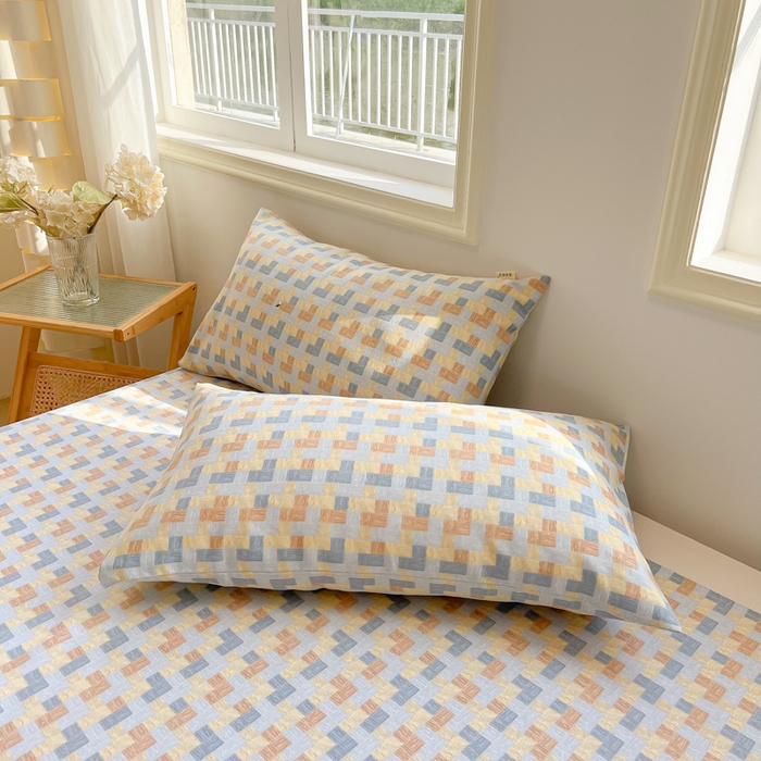 91家纺网 家纺一手货源 找家纺 爱彼家纺 2026新款升级细沙亲肤舒适原棉老粗布床单席子凉席 棋盘格