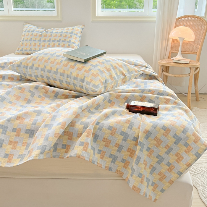 91家纺网 家纺一手货源 找家纺 爱彼家纺 2026新款升级细沙亲肤舒适原棉老粗布床单席子凉席 棋盘格