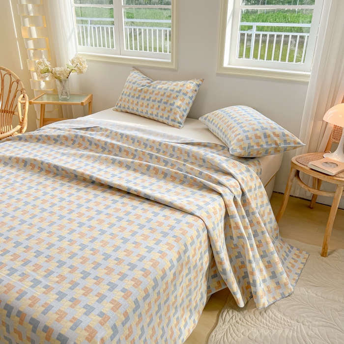 91家纺网 家纺一手货源 找家纺 爱彼家纺 2026新款升级细沙亲肤舒适原棉老粗布床单席子凉席 棋盘格