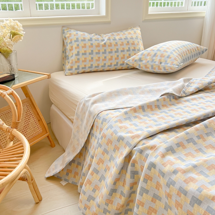 91家纺网 家纺一手货源 找家纺 爱彼家纺 2026新款升级细沙亲肤舒适原棉老粗布床单席子凉席 棋盘格