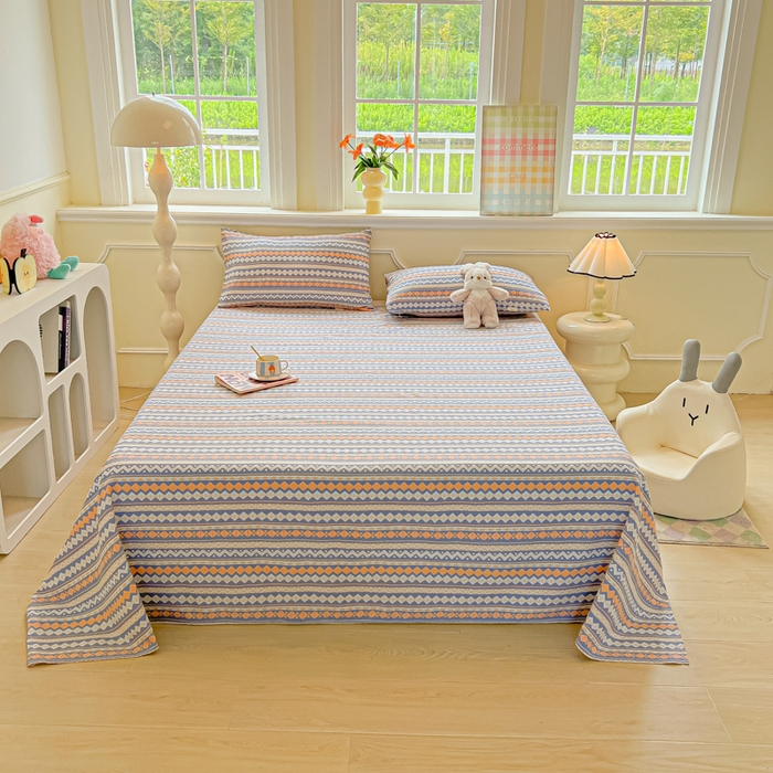 91家纺网 家纺一手货源 找家纺 爱彼家纺 2026新款升级细沙亲肤舒适原棉老粗布床单席子凉席 向往蓝条