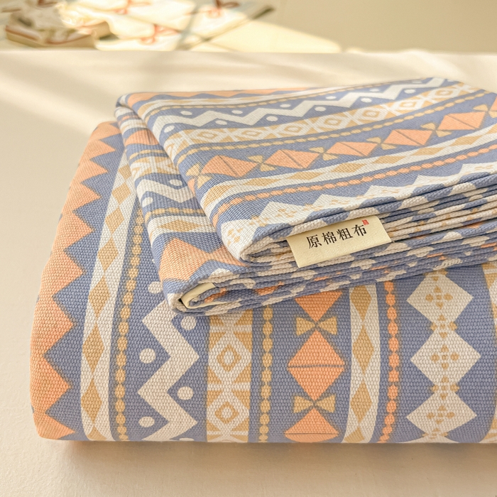 91家纺网 家纺一手货源 找家纺 爱彼家纺 2026新款升级细沙亲肤舒适原棉老粗布床单席子凉席 向往蓝条