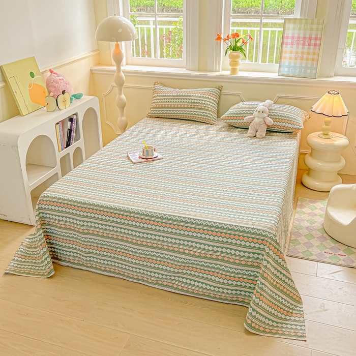 91家纺网 家纺一手货源 找家纺 爱彼家纺 2026新款升级细沙亲肤舒适原棉老粗布床单席子凉席 向往条绿