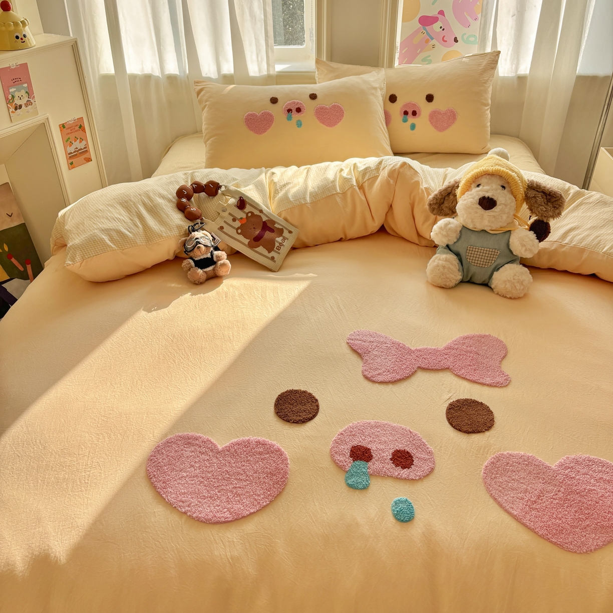 91家纺网 家纺一手货源 找家纺 色鬼布艺高端家居主号 2026新款古法毛巾绣四件套 爱心猪猪-黄