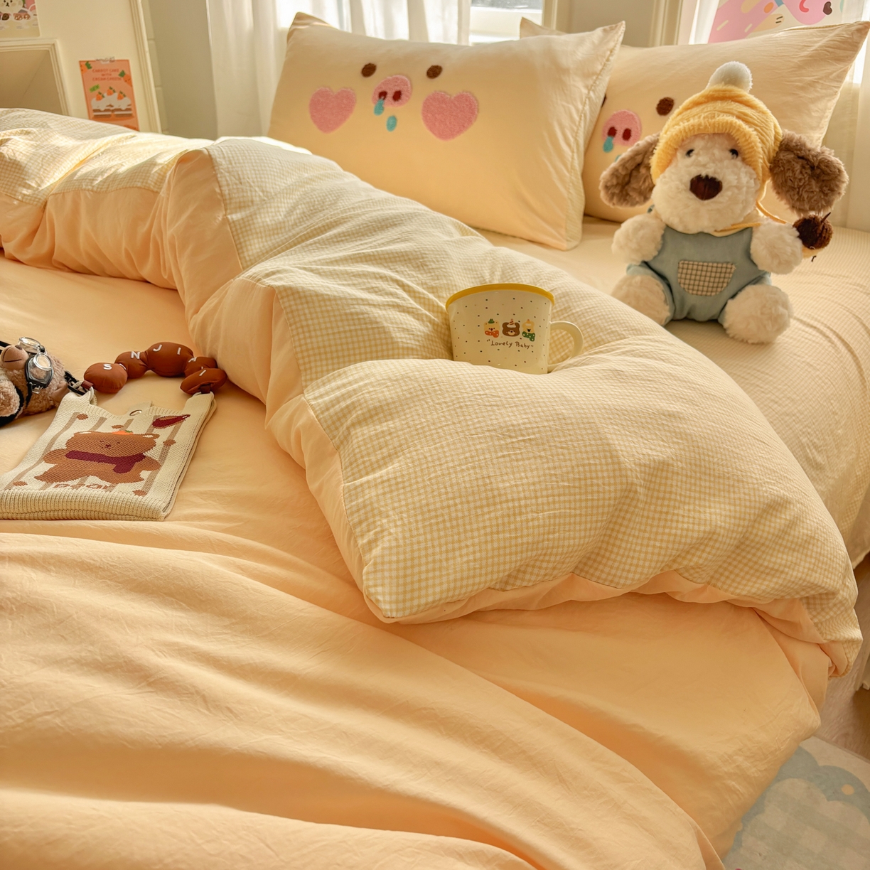 91家纺网 家纺一手货源 找家纺 色鬼布艺高端家居主号 2026新款古法毛巾绣四件套 爱心猪猪-黄