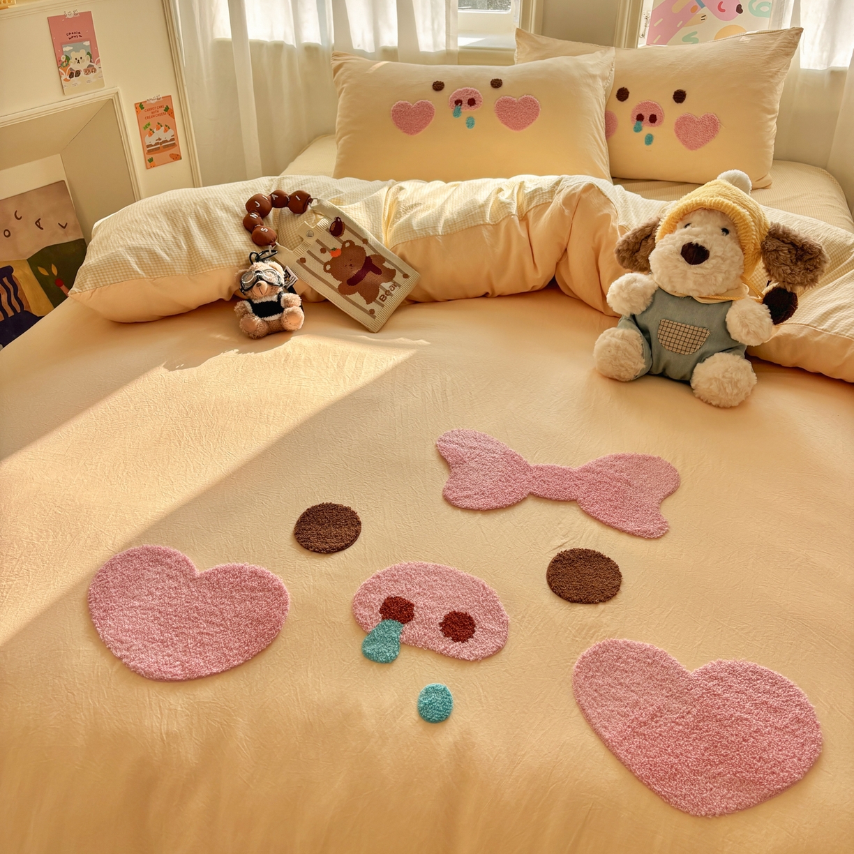 91家纺网 家纺一手货源 找家纺 色鬼布艺高端家居主号 2026新款古法毛巾绣四件套 爱心猪猪-黄