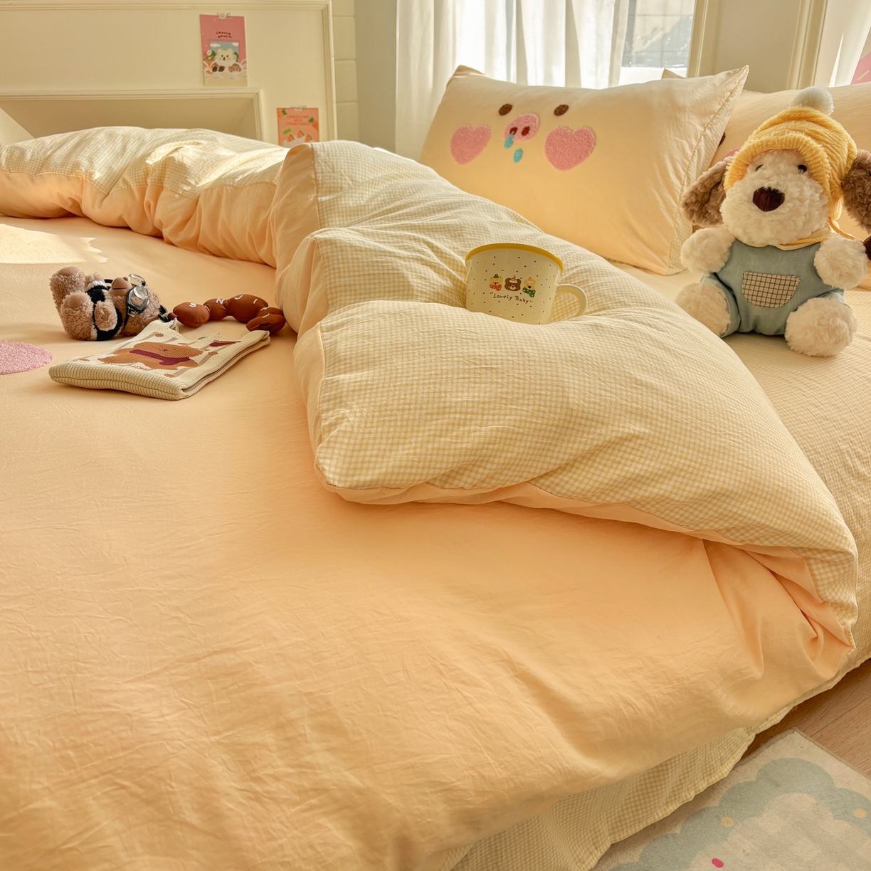 91家纺网 家纺一手货源 找家纺 色鬼布艺高端家居主号 2026新款古法毛巾绣四件套 爱心猪猪-黄