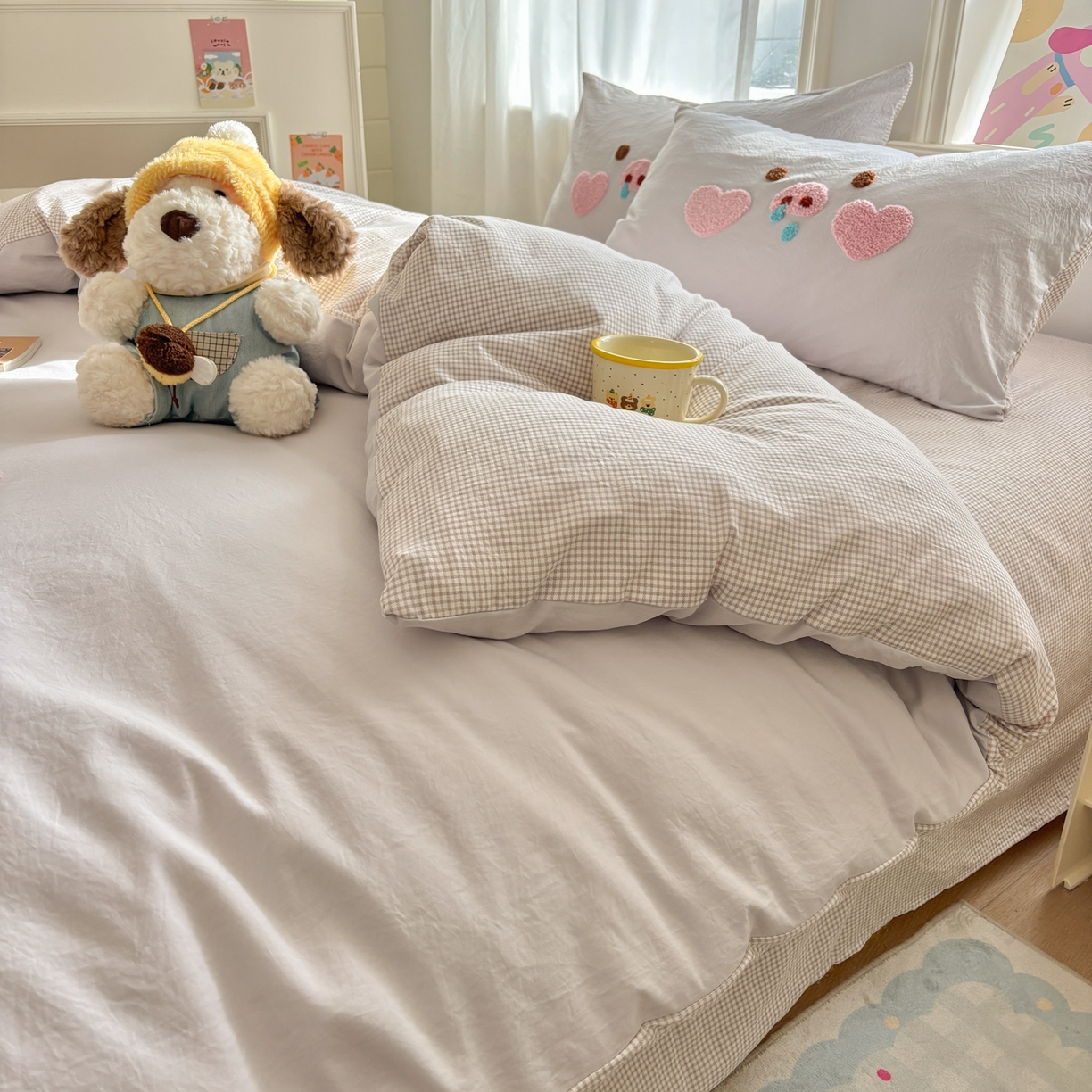 91家纺网 家纺一手货源 找家纺 色鬼布艺高端家居主号 2026新款古法毛巾绣四件套 爱心猪猪-灰