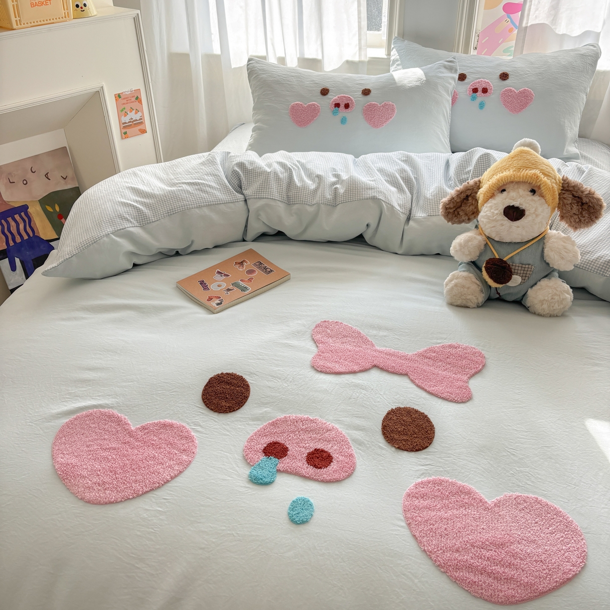 91家纺网 家纺一手货源 找家纺 色鬼布艺高端家居主号 2026新款古法毛巾绣四件套 爱心猪猪-蓝